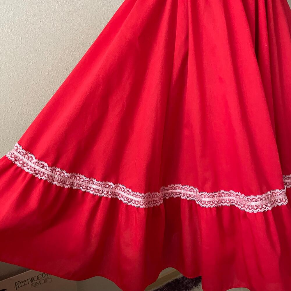 70's vtg red prairie cottage core dress lace up milkmaid square dancing Jeri Bee - Picture 7 of 11